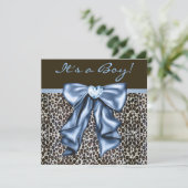 Baby Blauw Bruin Luipaard Baby Boy Douche Kaart (Staand voorkant)