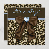 Baby Blauw Bruin Luipaard Baby Boy Douche Kaart (Voorkant / Achterkant)