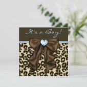 Baby Blauw Bruin Luipaard Baby Boy Douche Kaart (Staand voorkant)