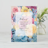 Baby blauw, Buttercream geel, Pastel roze bruiloft Kaart (Staand voorkant)