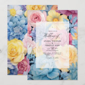 Baby blauw, Buttercream geel, Pastel roze bruiloft Kaart (Voorkant / Achterkant)