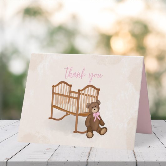 Baby  blauw Dank u Teddy Bear Eenvoudig Roze Bedankkaart