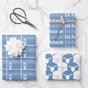 Baby Blauw Eid Adha Mubarak Kaaba Schaap Patroon Inpakpapier Vel