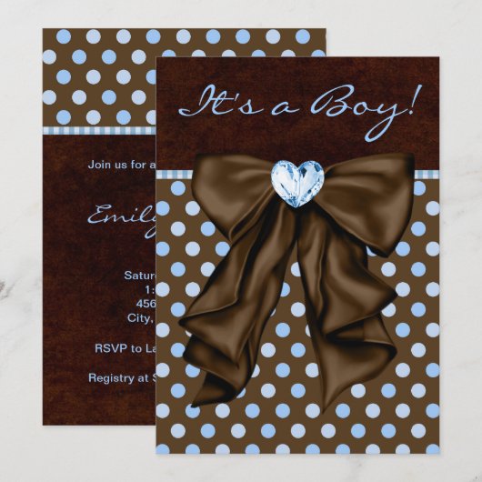 Baby blauw en bruin Baby shower Kaart (Voorkant / Achterkant)