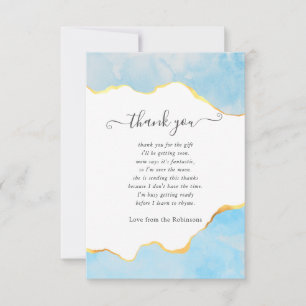 Baby Blauw en Goud Agaat Jongens Baby Shower Bedankkaart