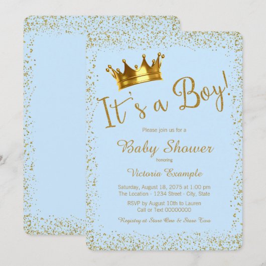 Baby blauw en goud Baby shower Kaart (Voorkant / Achterkant)