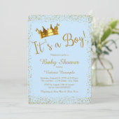 Baby blauw en goud Baby shower Kaart (Staand voorkant)