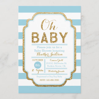 Baby blauw en goud Baby shower uitnodiging, jongen Kaart