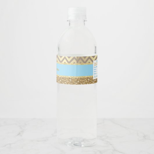 Baby blauw en goud royalWater fles Label/Wrapper Waterfles Etiket (Achterkant)