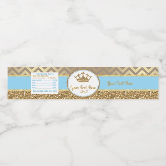 Baby blauw en goud royalWater fles Label/Wrapper Waterfles Etiket (Enkel label)