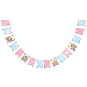 Baby Blauw en Roze Shabby Garland Vlaggen Vlaggetjes