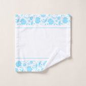 Baby-blauw en wit  damast monogram bad handdoek (Wasdoekje)