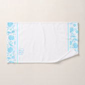 Baby-blauw en wit  damast monogram bad handdoek (Handdoek)