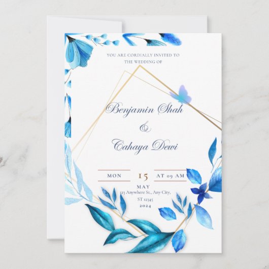 Baby Blauw en Wit Eenvoudige huwelijksuitnodiging Feestdagenkaart (Voorkant)