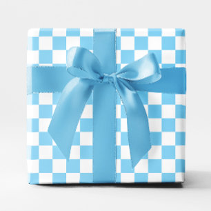 Baby blauw en wit geruit cadeaupapier