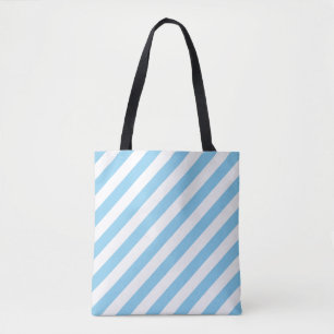 Baby Blauw en Wit Groot Diagonaal Streepjespatroon Tote Bag
