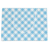 Baby Blauw en Wit Grote Diagonale Gingham Checks Groot Cadeauzakje (Voorkant)