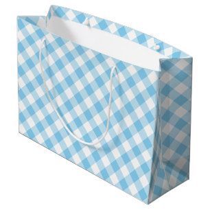 Baby Blauw en Wit Grote Diagonale Gingham Checks Groot Cadeauzakje