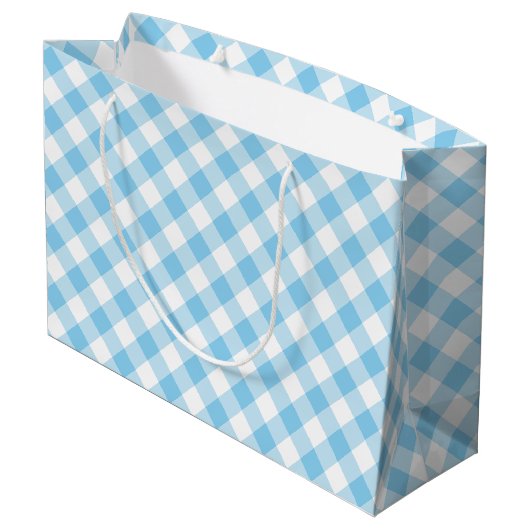 Baby Blauw en Wit Grote Diagonale Gingham Checks Groot Cadeauzakje (Achterkant Gekanteld)