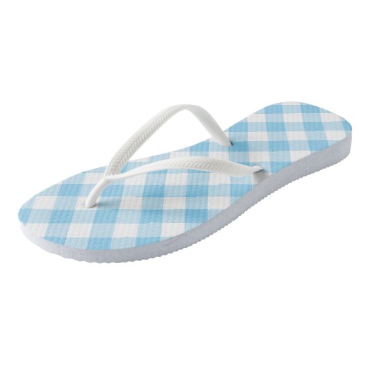 Baby Blauw en Wit Grote Diagonale Gingham Checks Teenslippers (Schuin)