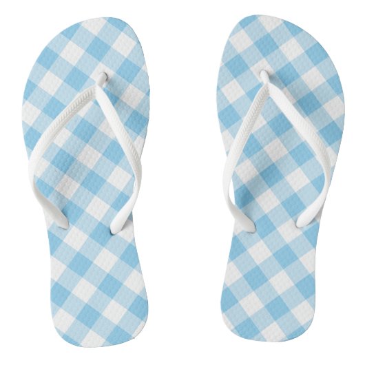 Baby Blauw en Wit Grote Diagonale Gingham Checks Teenslippers (Voetbed)