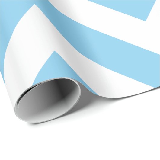 Baby Blauw en Wit Grote Grootte Chevron Strepen Cadeaupapier (Rol Hoek)