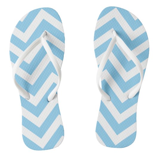 Baby Blauw en Wit Grote Grootte Chevron Strepen Teenslippers (Voetbed)
