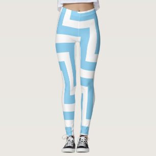Baby Blauw en Wit Grote Grootte Diag. Chevron Leggings