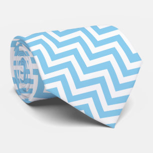 Baby Blauw en Wit Grote Grootte Diagonale Chevron Stropdas