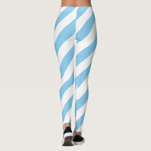 Baby Blauw en Wit Grote Grootte Diagonale Strepen Leggings (Achterkant)