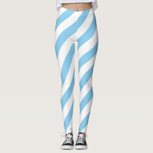 Baby Blauw en Wit Grote Grootte Diagonale Strepen Leggings
