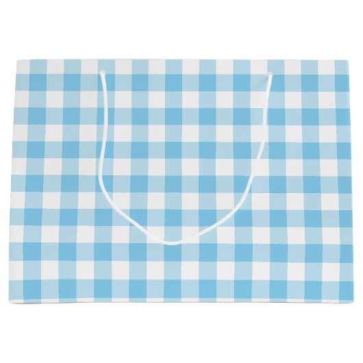 Baby Blauw en Wit Grote Grootte Gingham Checks Groot Cadeauzakje (Voorkant)