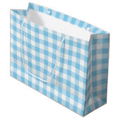Baby Blauw en Wit Grote Grootte Gingham Checks Groot Cadeauzakje (Voorkant Gekanteld)