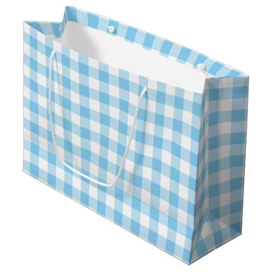 Baby Blauw en Wit Grote Grootte Gingham Checks Groot Cadeauzakje (Voorkant Gekanteld)