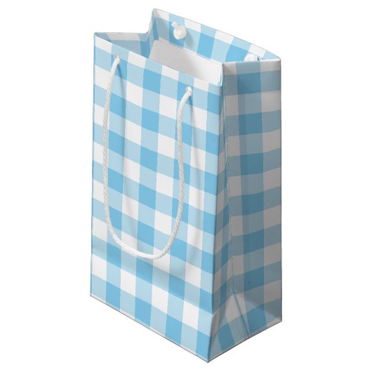 Baby Blauw en Wit Grote Grootte Gingham Checks Klein Cadeauzakje (Voorkant Gekanteld)