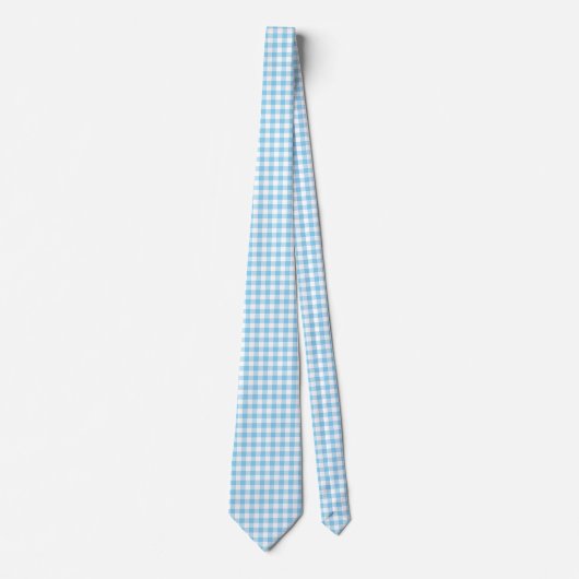 Baby Blauw en Wit Grote Grootte Gingham Checks Stropdas (Voorkant)