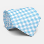 Baby Blauw en Wit Grote Grootte Gingham Checks Stropdas (Opgerold)