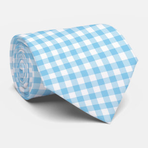 Baby Blauw en Wit Grote Grootte Gingham Checks Stropdas