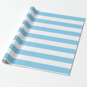 Baby Blauw en Wit Grote Grootte Horizontale Strepe Cadeaupapier