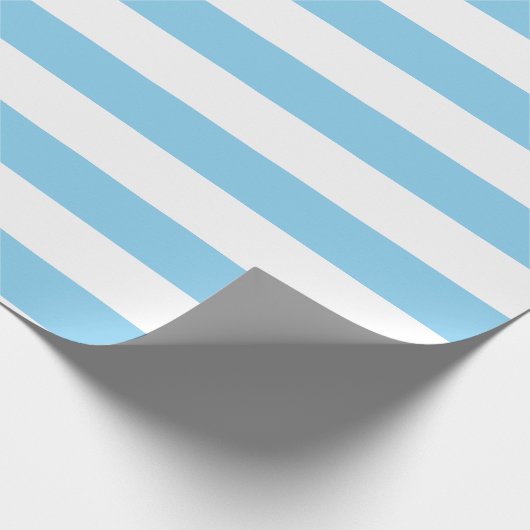 Baby Blauw en Wit Grote Grootte Horizontale Strepe Cadeaupapier (Hoek)