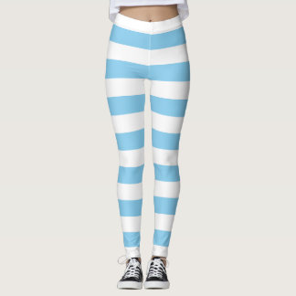 Baby Blauw en Wit Grote Grootte Horizontale Strepe Leggings