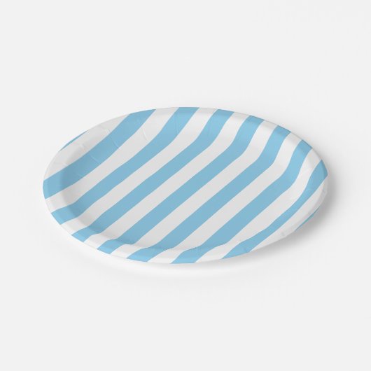 Baby Blauw en Wit Grote Grootte Strepen Papieren Bordje (Gekanteld)