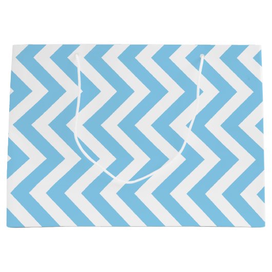 Baby Blauw en Wit Grote Grootte Verticale Chevron Groot Cadeauzakje (Voorkant)