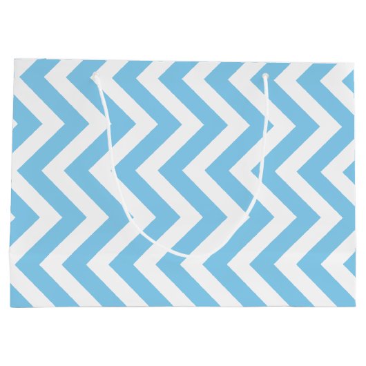 Baby Blauw en Wit Grote Grootte Verticale Chevron Groot Cadeauzakje (Achterkant)