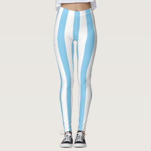 Baby Blauw en Wit Grote Grootte Verticale Strepen Leggings