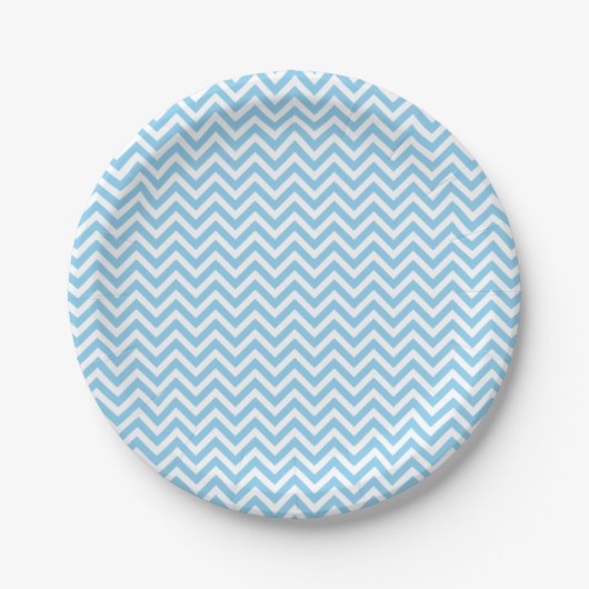 Baby blauw en wit klein formaat Chevron Stripes Papieren Bordje (Voorkant)