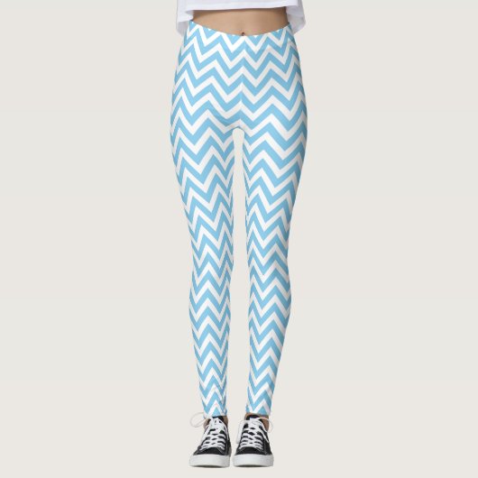 Baby Blauw en Wit Kleine Grootte Chevron Leggings (Voorkant)