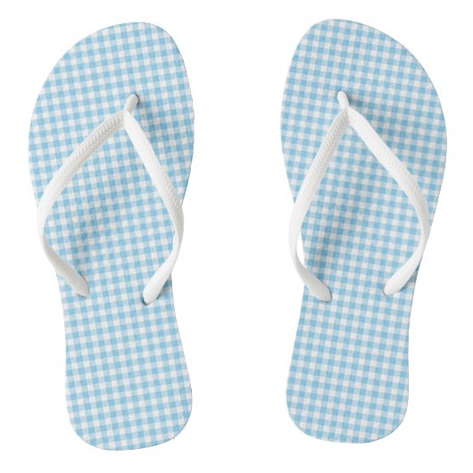 Baby Blauw en Wit Kleine Grootte Gingham Checks Teenslippers (Voetbed)
