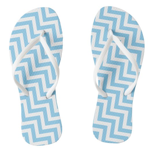 Baby Blauw en Wit Medium Diag. Chevron strepen Teenslippers (Voetbed)