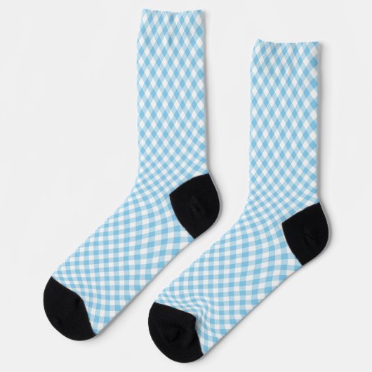 Baby Blauw en Wit Medium Diag. Gingham Sokken (Links)